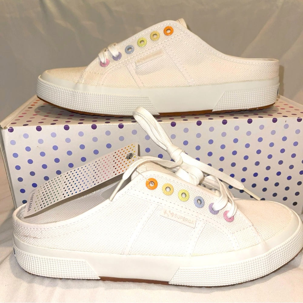 NEW SUPERGA 2288 White Slip-On Mule Sneakers Size 9.5